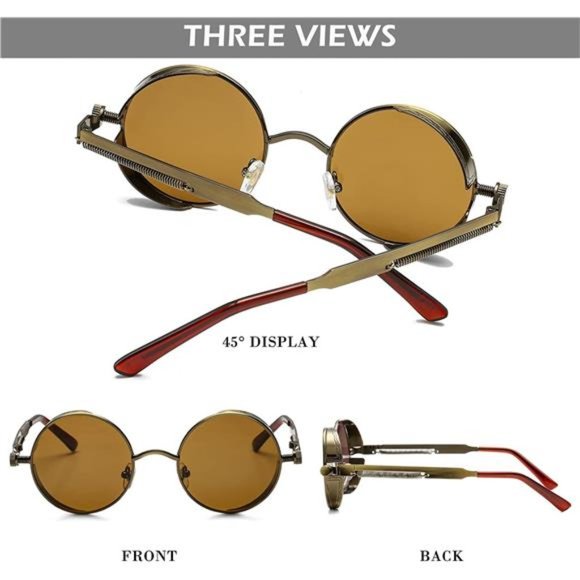 Round Steampunk Sunglasses for Women - Retro Metal Frames and UV Protection - Picture 4 of 5